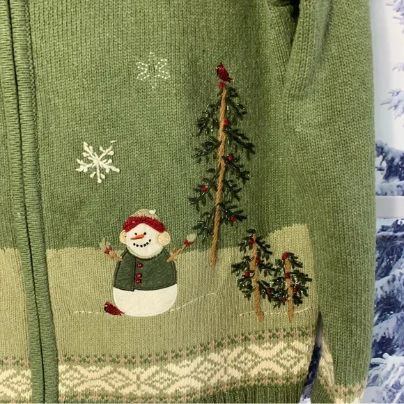Vintage Ugly Christmas Sweater Snowman Red Birds Button Down Cardigan - Picture 6 of 10
